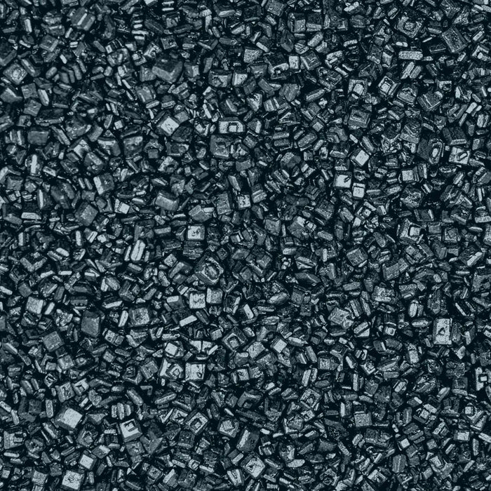 Close-up of Silver Pearl Cocktail Rimming Sugar, showing shimmering dark gray sugar crystals.