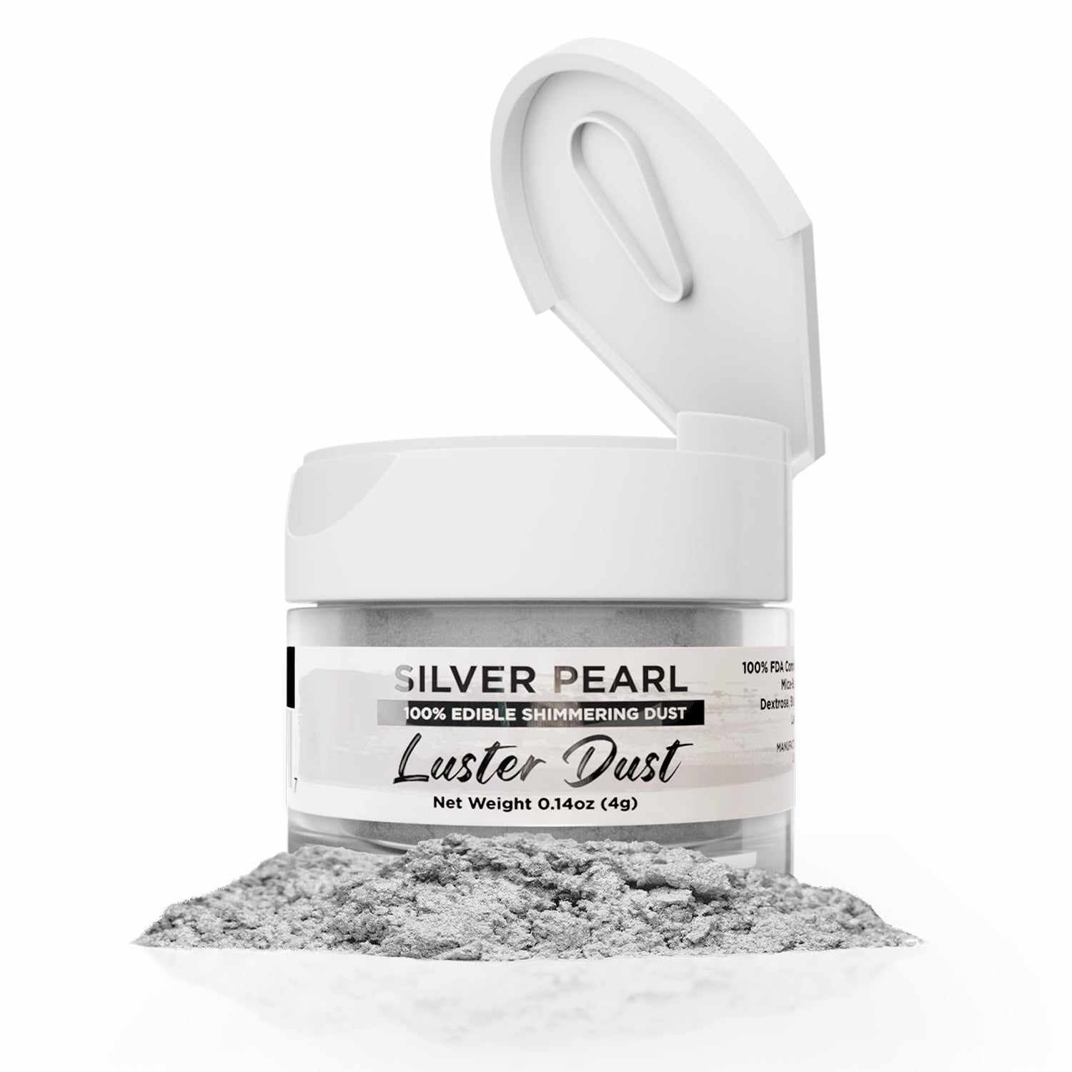 Silver Pearl Luster Dust 4 Gram Jar-Luster Dust_4G_Google Feed-bakell