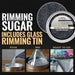 Silver Pearl cocktail rimming sugar in a 4oz tin with instructions on how to garnish a glass rim for drinks.