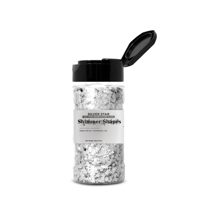 Silver Star Shaped Edible Shimmer Flakes | Bakell