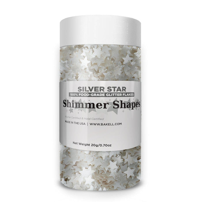 Silver Star Shaped Edible Shimmer Flakes | Bakell