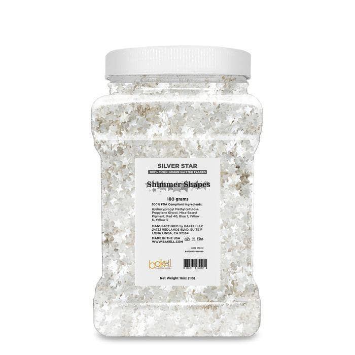 Bulk Silver Star Shaped Edible Shimmer Flakes | #1 Site for 100% Edible Glitter 