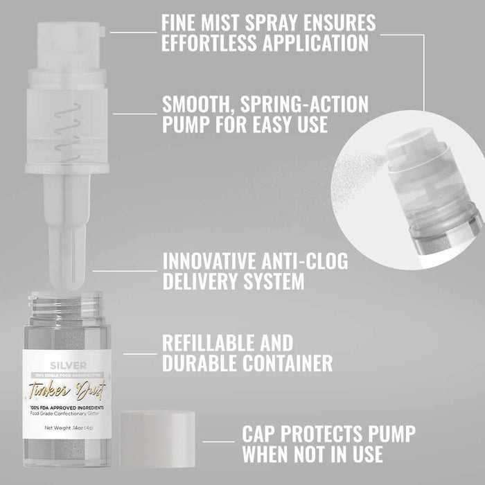 Silver Tinker Edible Glitter Spray 4g Pump | Tinker Dust®-B2C_Tinker Dust_Mini Pump-bakell