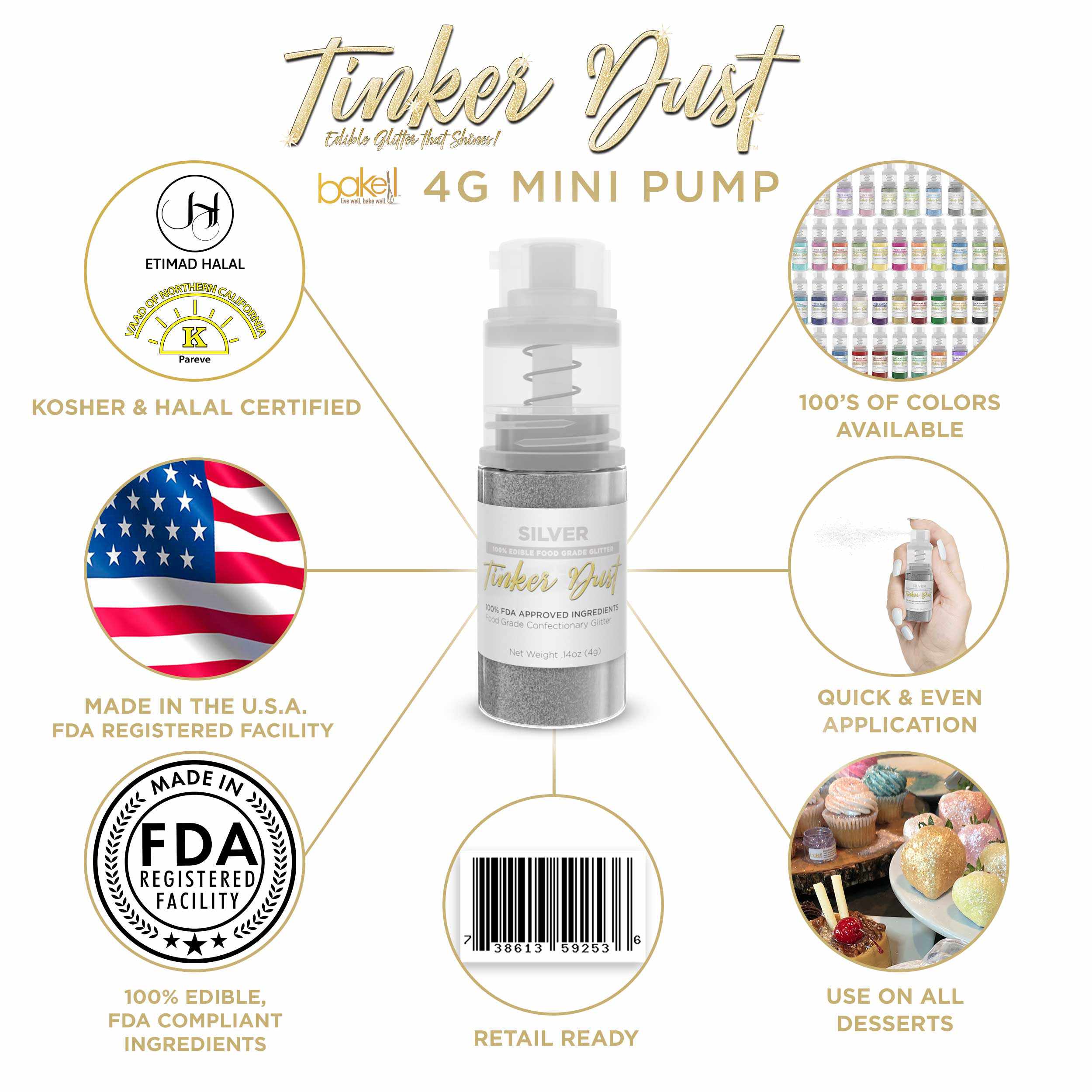 Silver Edible Glitter Spray 4g Pump | Tinker Dust® | Bakell