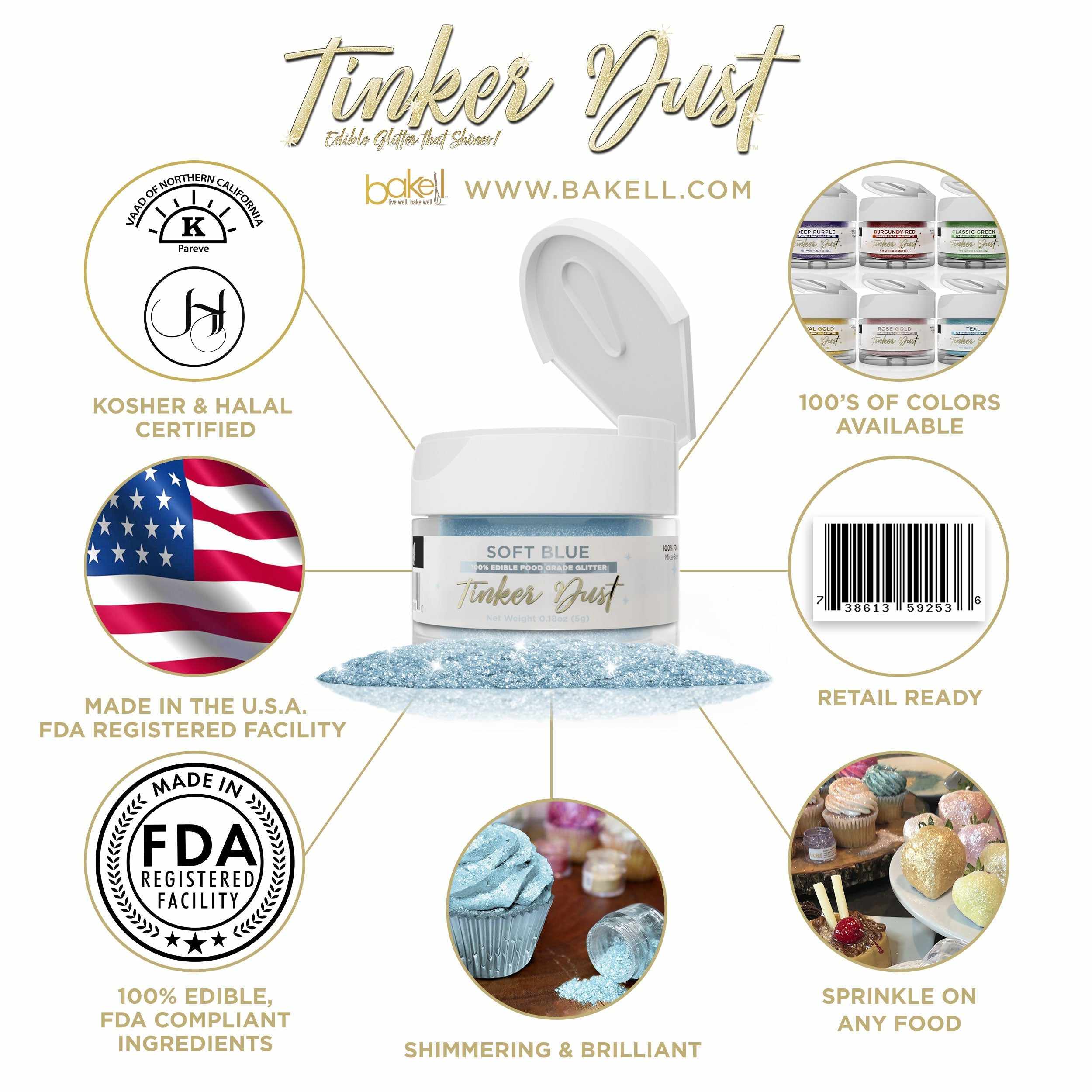 Soft Blue Tinker Dust 5g Jar | #1 Site for Edible Glitters & Dusts