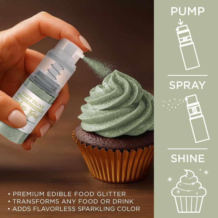 Soft Olive Edible Glitter Spray 4g Pump | Tinker Dust®-B2C_Tinker Dust_Mini Pump-bakell