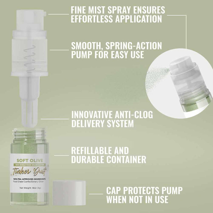 Soft Olive Edible Glitter Spray 4g Pump | Tinker Dust®-B2C_Tinker Dust_Mini Pump-bakell