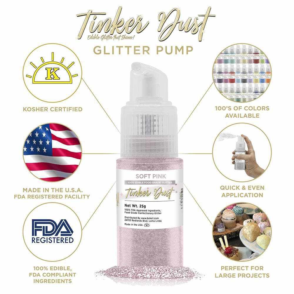 Soft Pink Edible Glitter Spray 25g Pump | Tinker Dust | Bakell