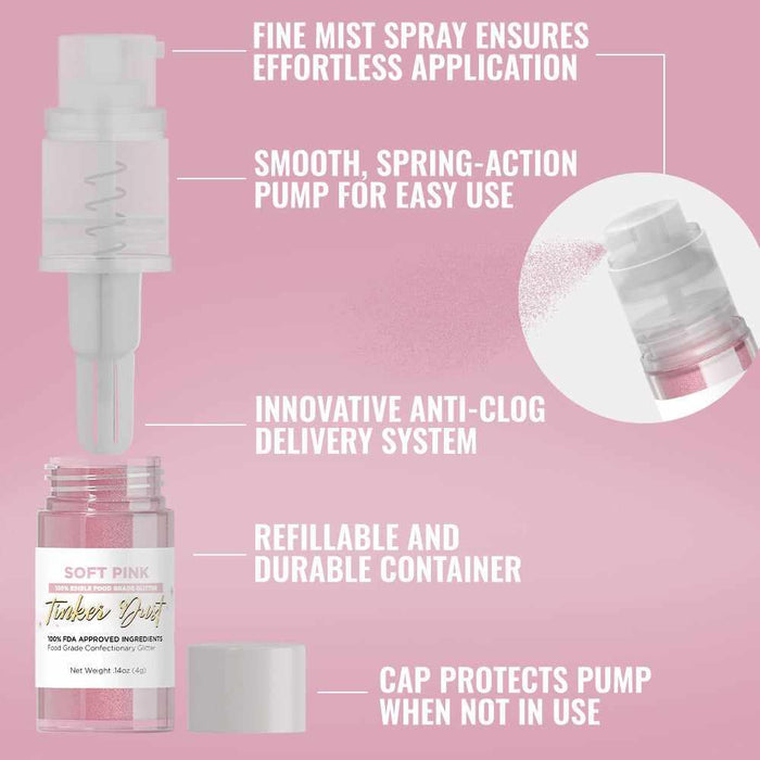 Soft Pink Edible Glitter Spray 4g Pump | Tinker Dust®-B2C_Tinker Dust_Mini Pump-bakell