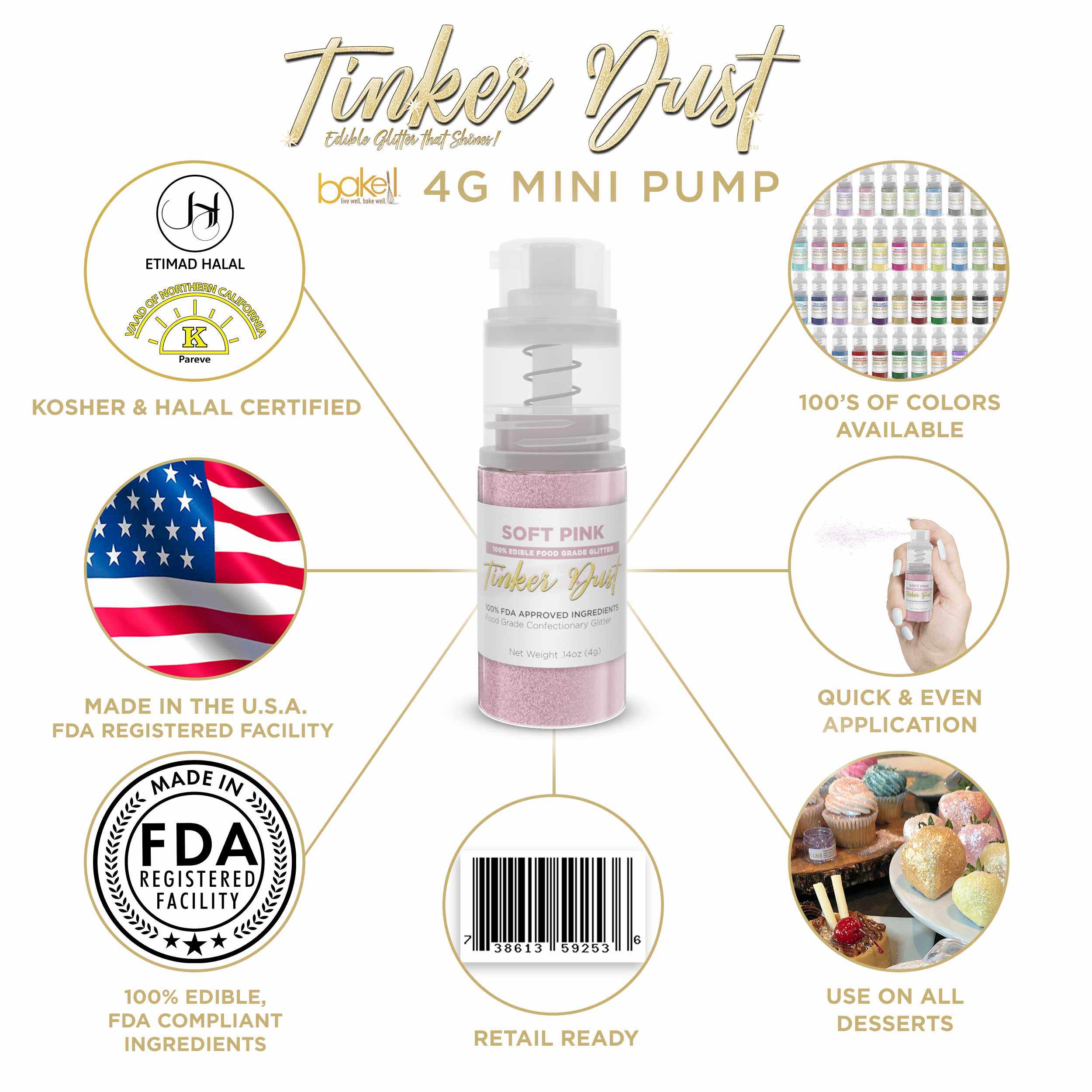 Soft Pink Edible Glitter Spray 4g Pump | Tinker Dust® | Bakell