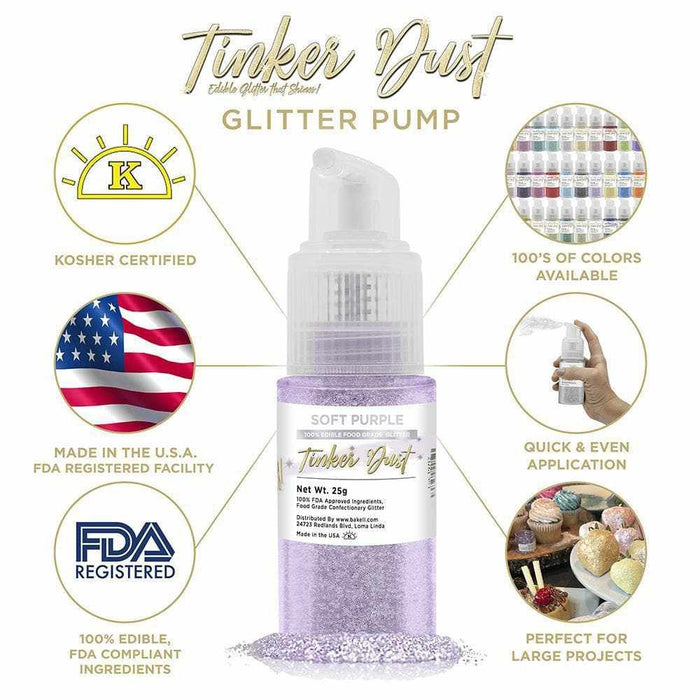 Soft Purple Edible Glitter Spray 25g Pump | Tinker Dust | Bakell