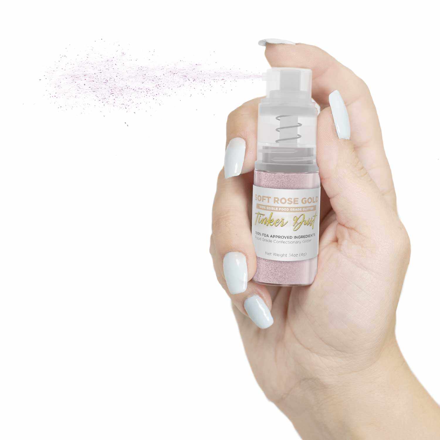 Soft Rose Gold Edible Glitter Spray 4g Pump | Tinker Dust® | Bakell