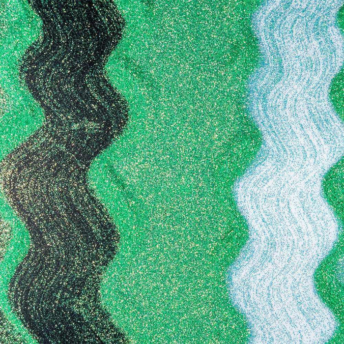 Soft Shamrock green iridescent ultrafine craft glitter with wavy black and white stripes.