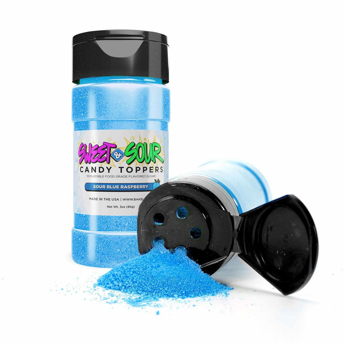 Bursting with Tangy Flavor | Sweet & Sour Candy Toppers Overflow from 85g Container | Blue Raspberry Delight