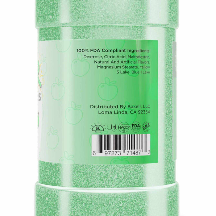 Close-up of FDA-compliant ingredient label for Sweet & Sour Candy Toppers | Quality assurance in green | Transparency and trust in every bite