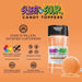 Orange Sweet & Sour Candy Toppers bottle with a black lid and a sour orange candy disc.