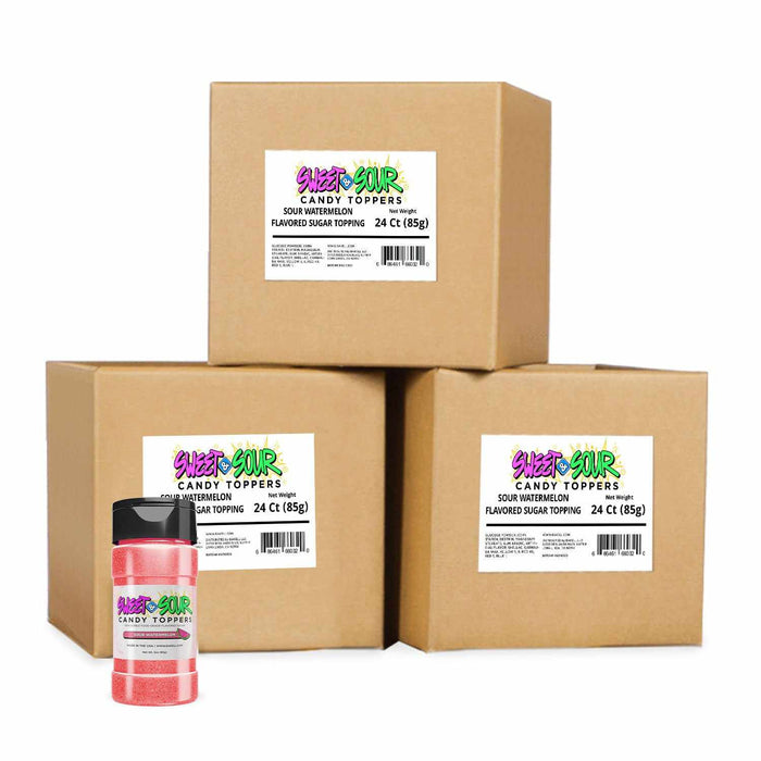 Bulk Sour Watermelon Candy Toppers | 85g Container by 3 Brown Shipping Boxes