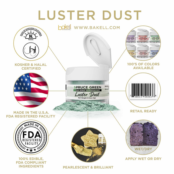 Spruce Super Green Luster Dust | Green 100% Edible Dust | Bakell