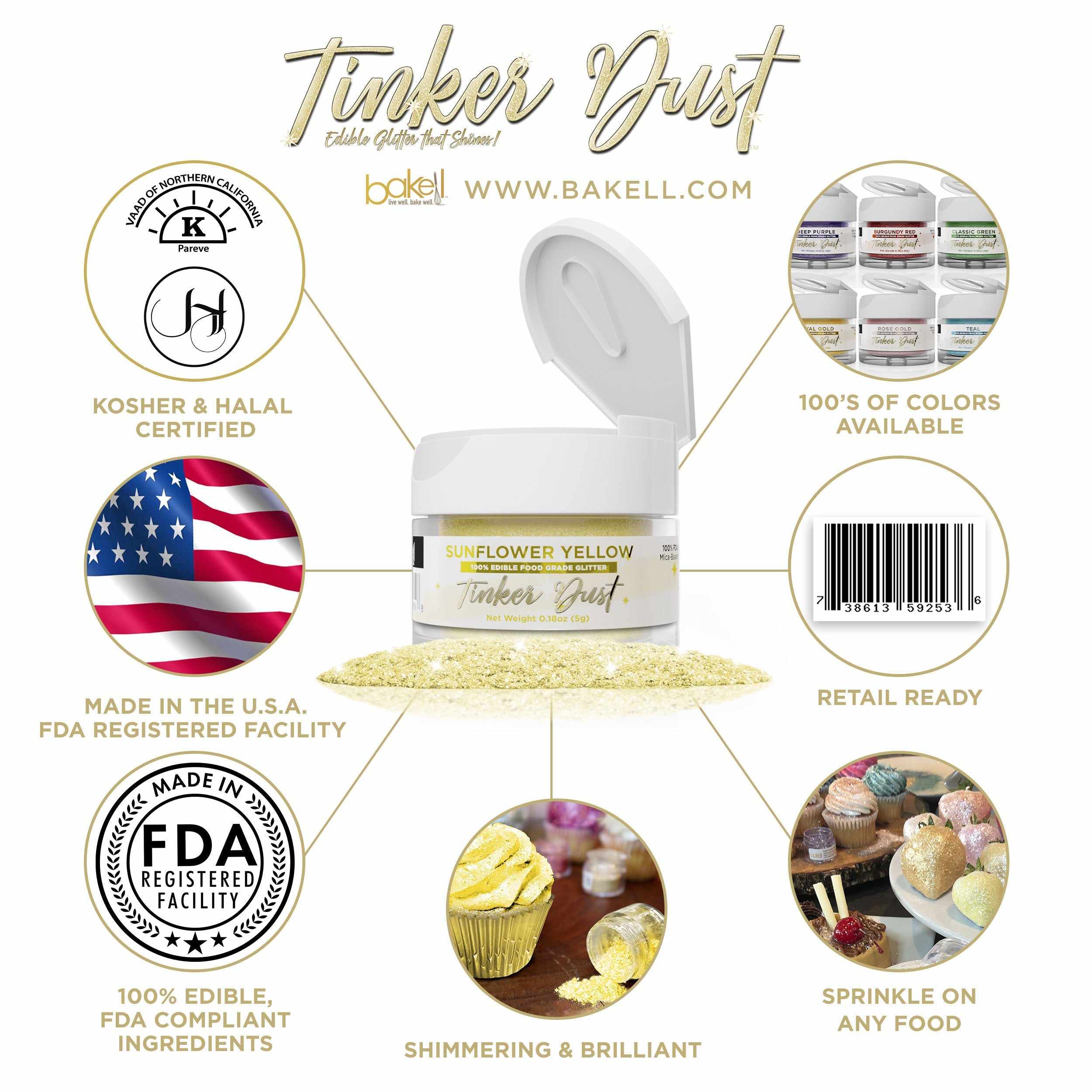 Sunflower Yellow Edible Glitter | Tinker Dust® 5 Grams-Tinker Dust_5G_Google Feed-bakell