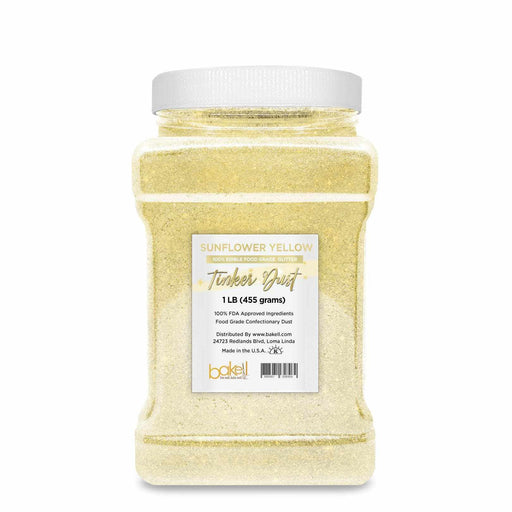 1 LB bulk jar of Sunflower Yellow Tinker Dust edible glitter.