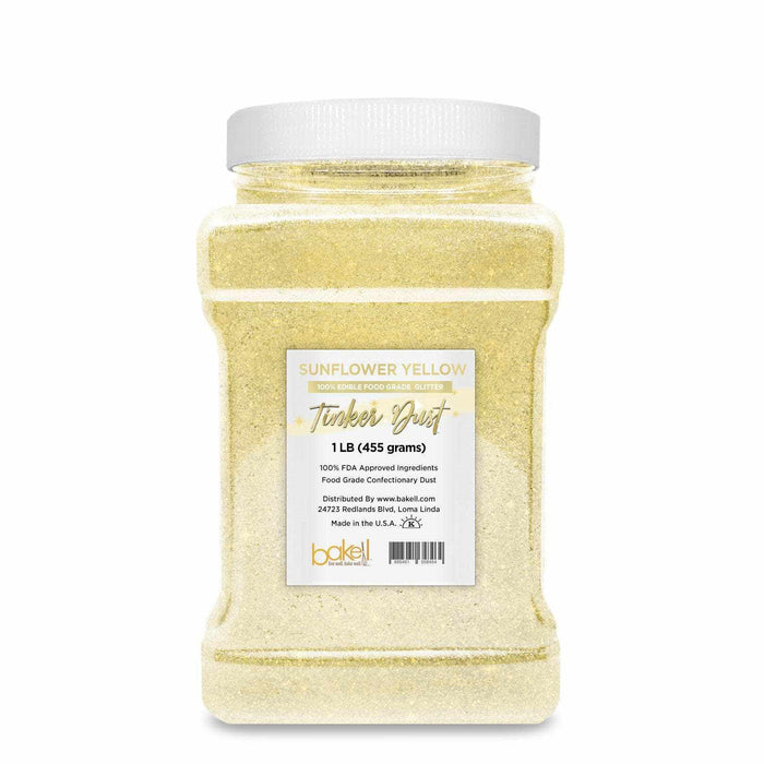 1 LB bulk jar of Sunflower Yellow Tinker Dust edible glitter.
