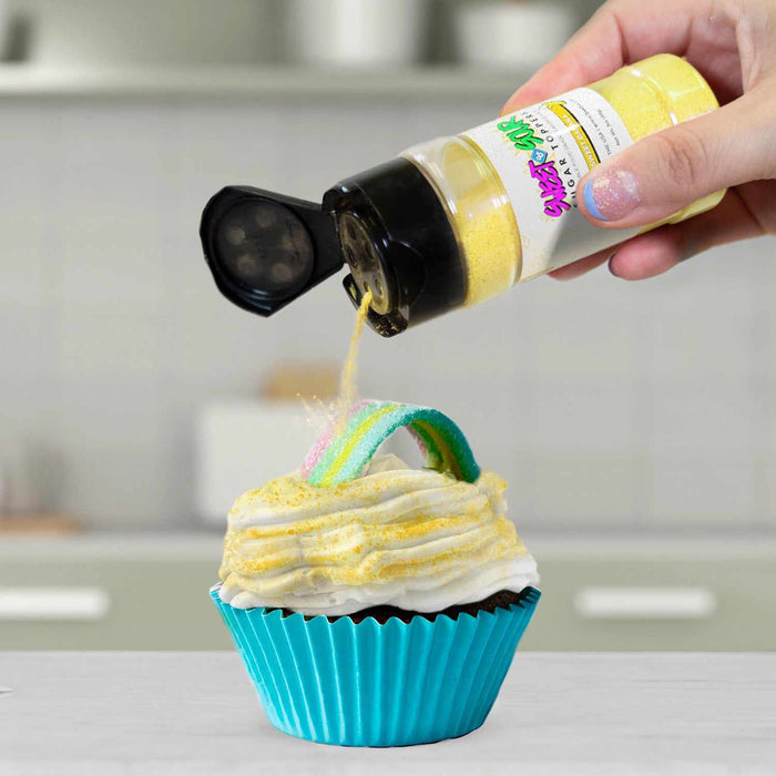 Sweet & Sour Candy Toppers creatively adorning a cupcake | Infusing the taste of banana | Playful touch of yellow sweetness