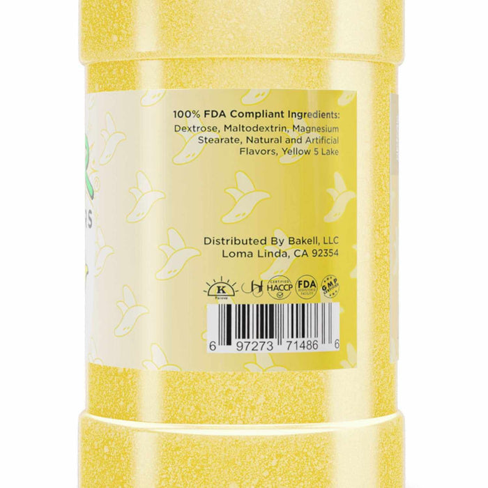 Close-up of FDA-compliant ingredient label for Sweet & Sour Candy Toppers | Quality assurance in yellow | Transparency and trust in every bite