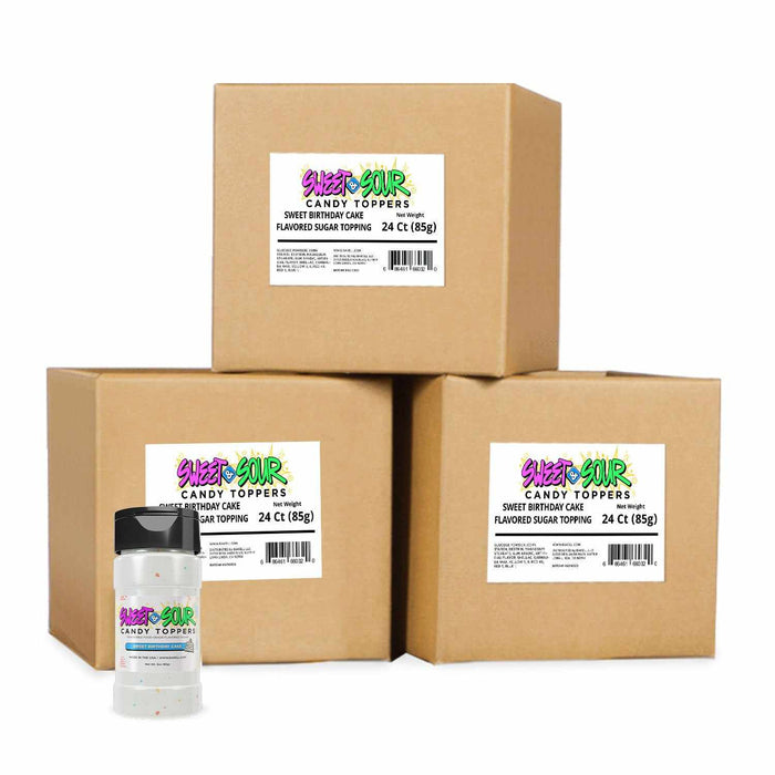 Bulk Sweet Birthday Cake Candy Toppers | 85g Container and 3 Brown Shipping Boxes