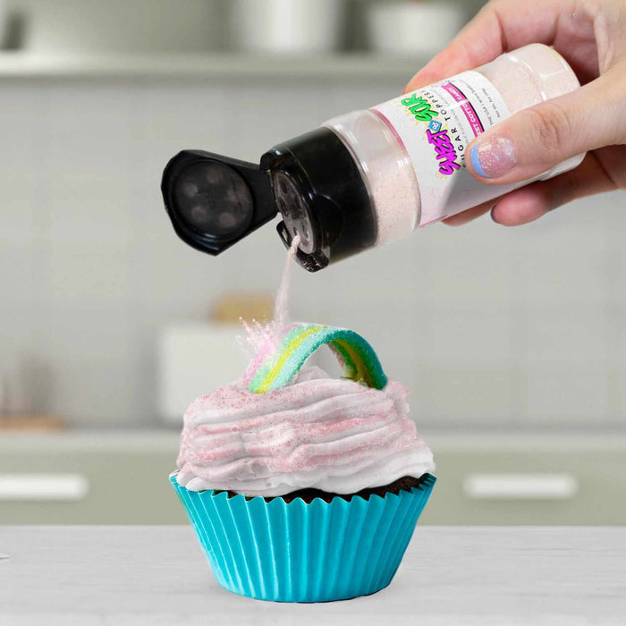 Sweet & Sour Candy Toppers creatively decorating a cupcake | Infusing the taste of cotton candy | Whimsical touch of sweetness in pink
