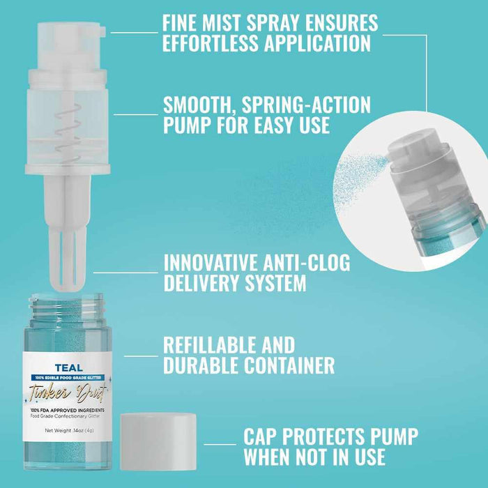 Teal Tinker Edible Glitter Spray 4g Pump | Tinker Dust®-B2C_Tinker Dust_Mini Pump-bakell