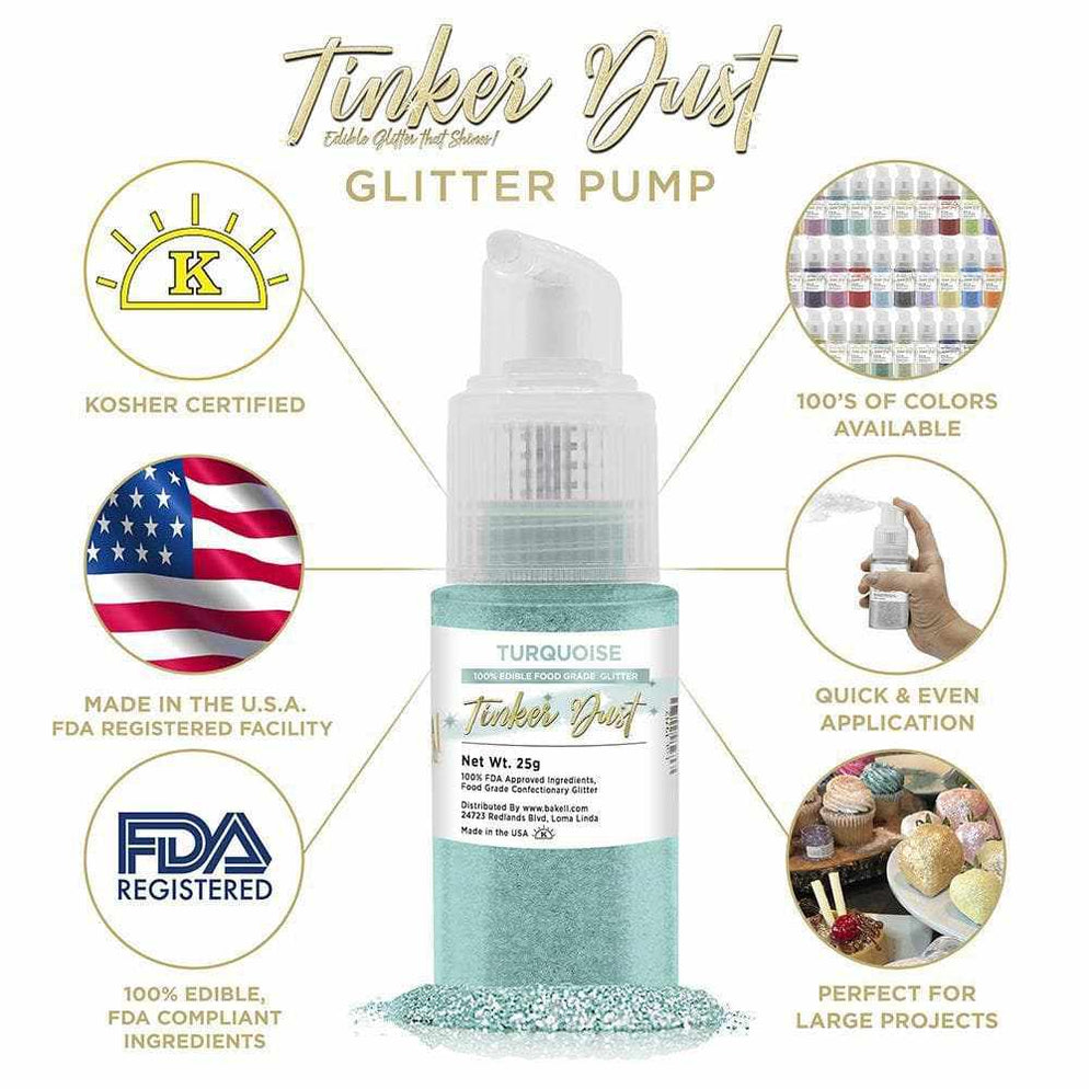 Turquoise Edible Glitter Spray 25g Pump | Tinker Dust | Bakell — Bakell®