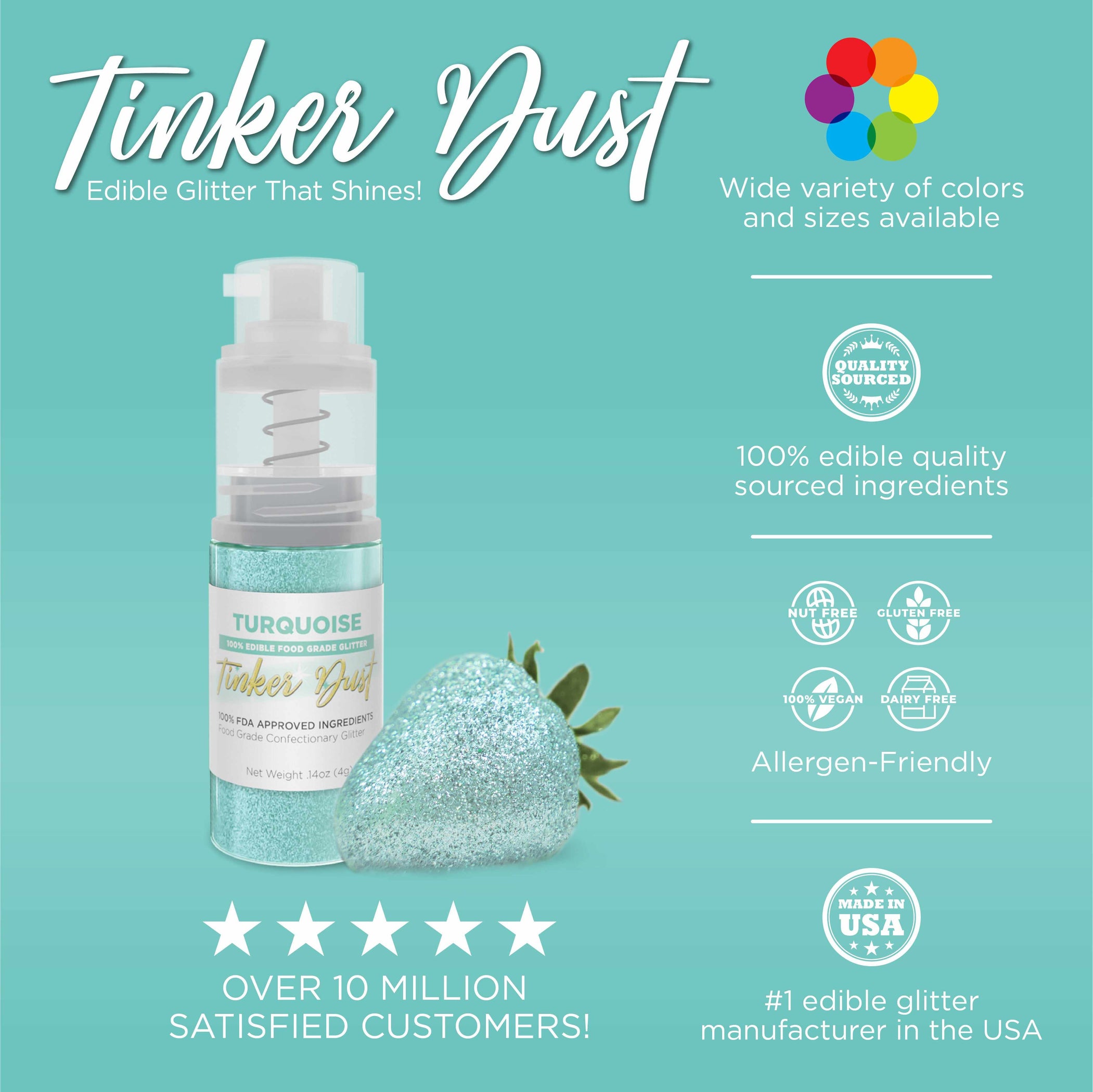 Turquoise Edible Glitter Spray 4g Pump | Tinker Dust® | Bakell — Bakell®