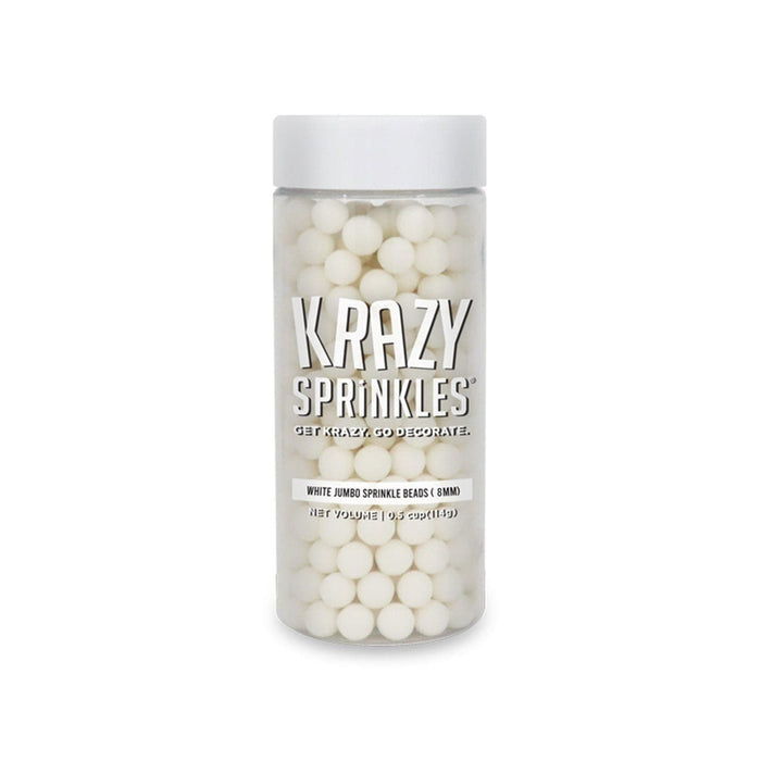 White 8mm Beads Sprinkle | Krazy Sprinkles | Bakell