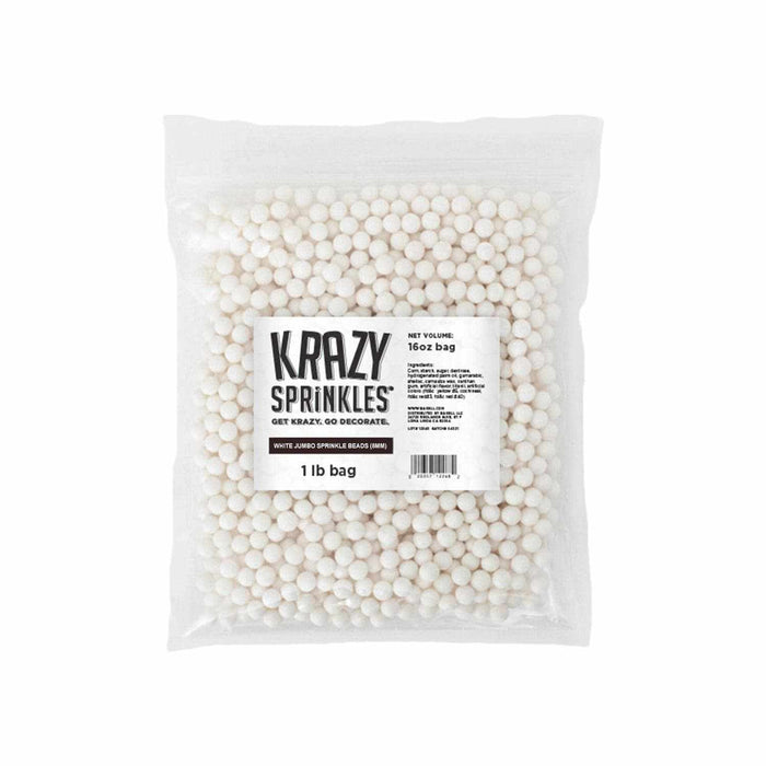 White 8mm Beads Sprinkle | Krazy Sprinkles | Bakell