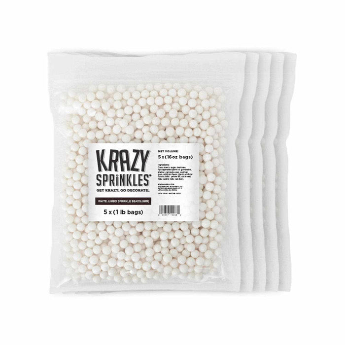 White 8mm Beads Sprinkle | Krazy Sprinkles | Bakell