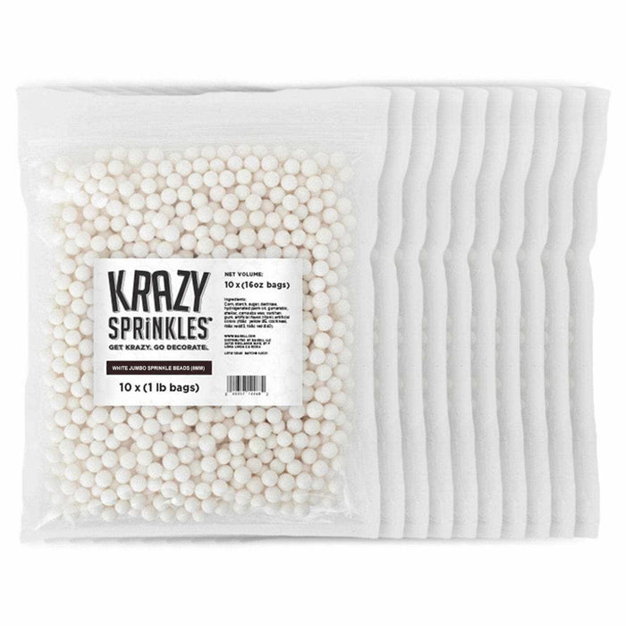 White 8mm Beads Sprinkle | Krazy Sprinkles | Bakell