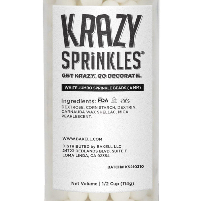 White 8mm Beads Sprinkless | Krazy Sprinkles | Bakell