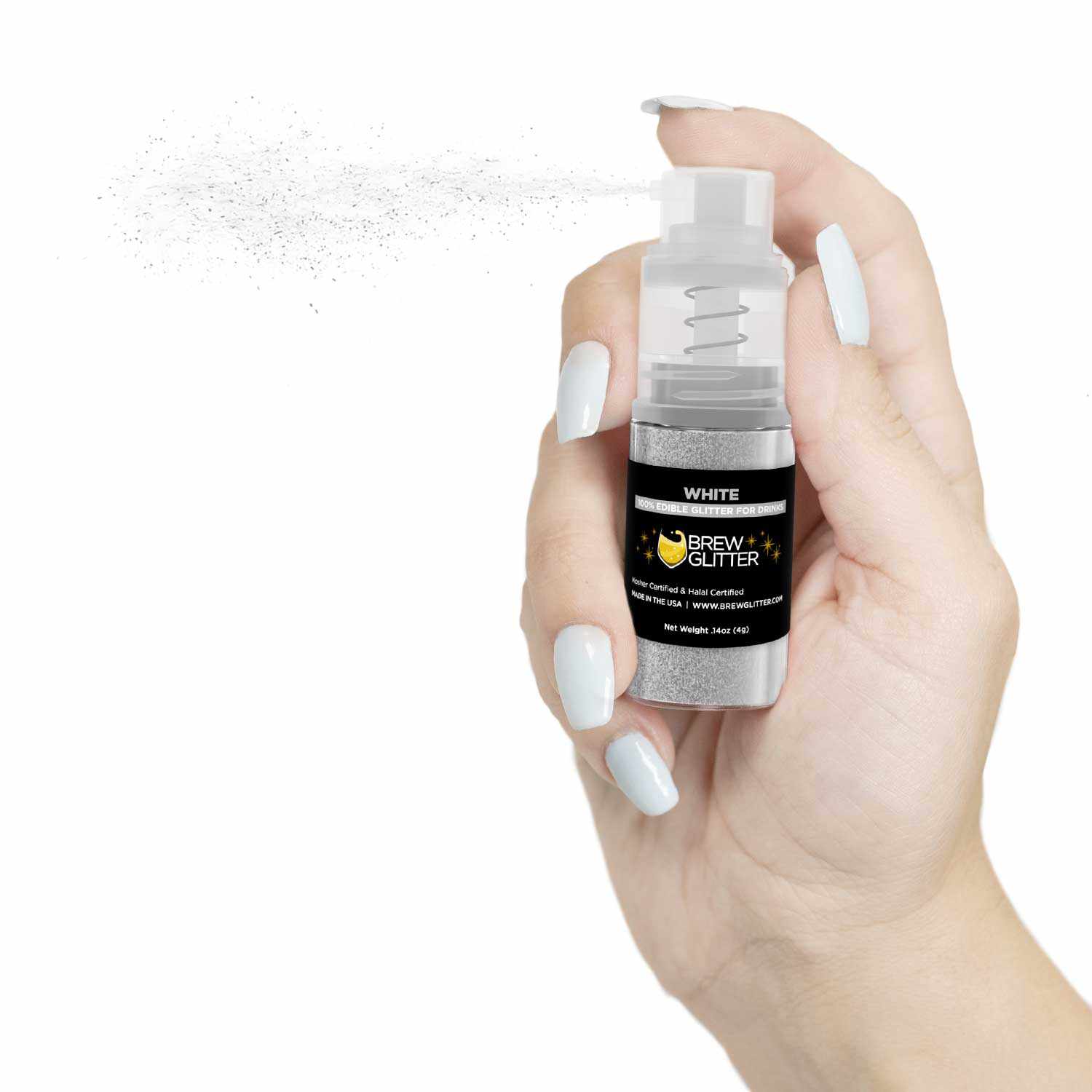 White Edible Glitter Mini Spray Pump | Brew Glitter | Bakell