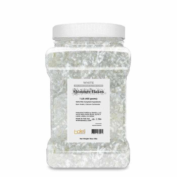 White Edible Shimmer Flakes, Bulk | #1 Site for 100% Edible Glitter 