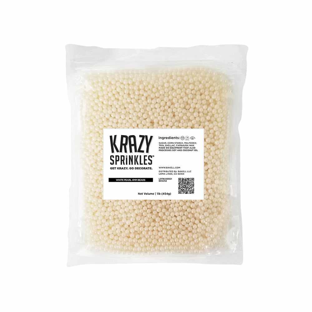 White Pearl 4mm Beads Sprinkless | Krazy Sprinkles | Bakell