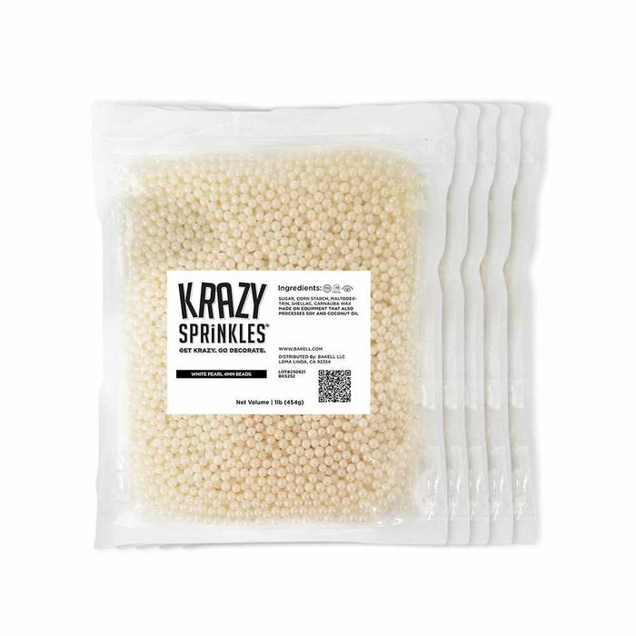 White Pearl 4mm Beads Sprinkless | Krazy Sprinkles | Bakell