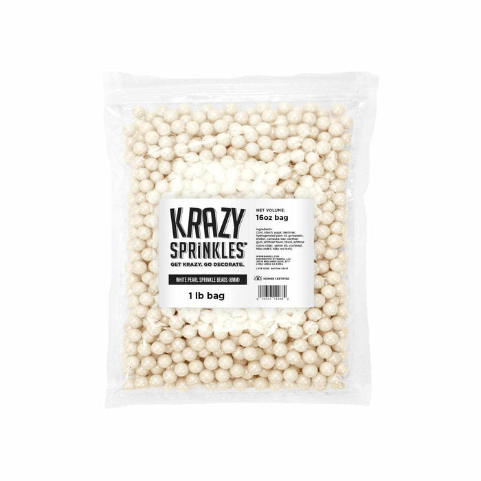 White Pearl 8mm Beads Sprinkles | Krazy Sprinkles | Bakell