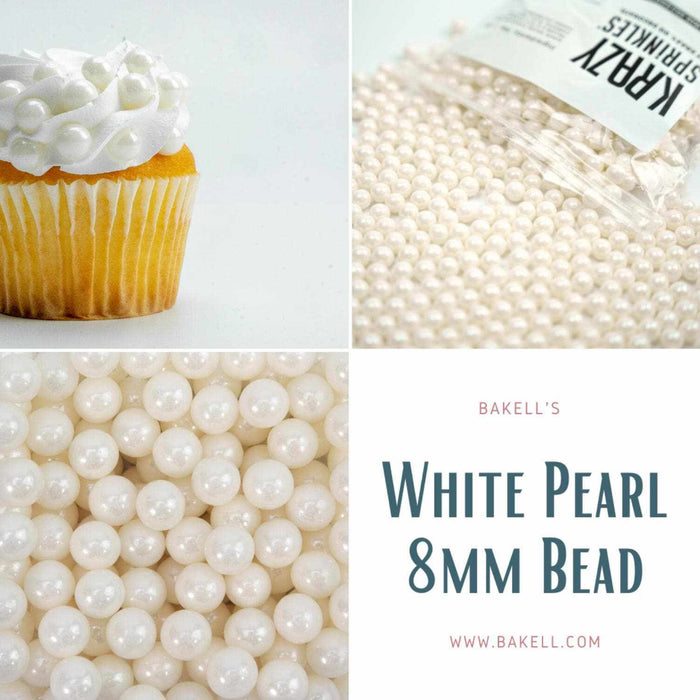White Pearl 8mm Beads Sprinkles | Krazy Sprinkles | Bakell