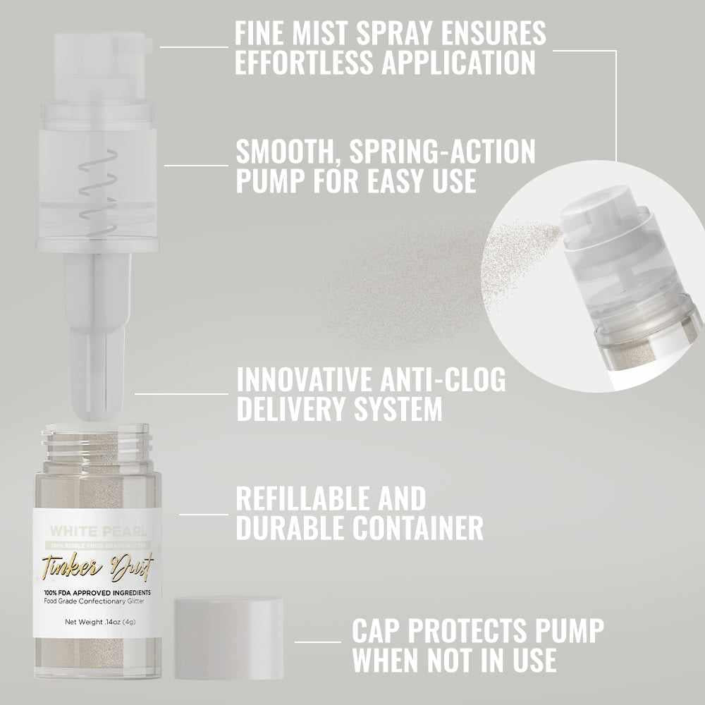 White Pearl Edible Glitter Spray 4g Pump | Tinker Dust®-B2C_Tinker Dust_Mini Pump-bakell