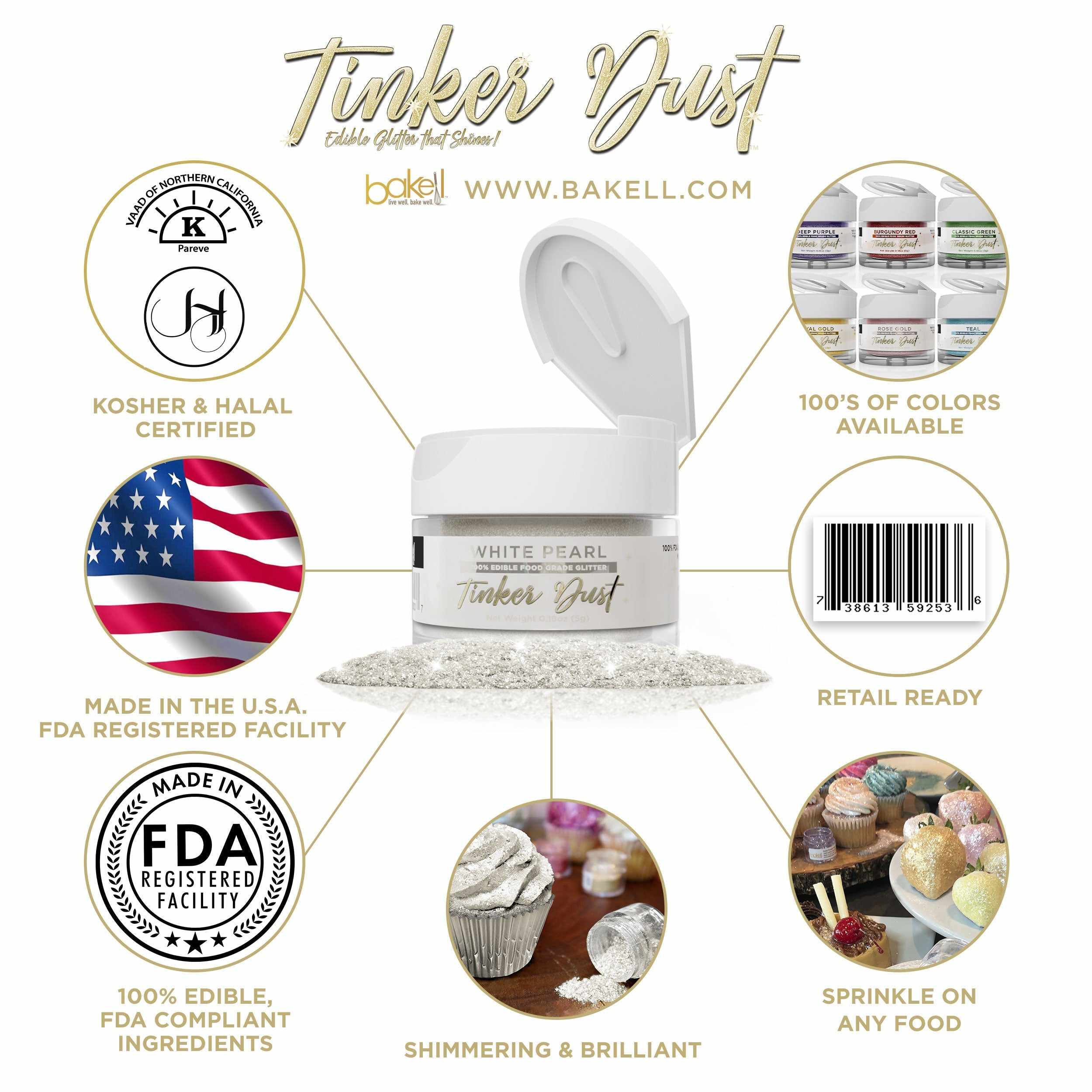 White Pearl Edible Tinker Dust | #1 Site for Edible Glitters & Dusts