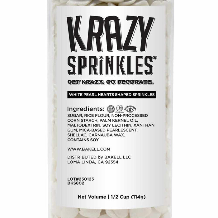 White Pearl Hearts Shaped Sprinkles by the case | Bulk Sizes-Bulk_Shape Sprinkles-bakell