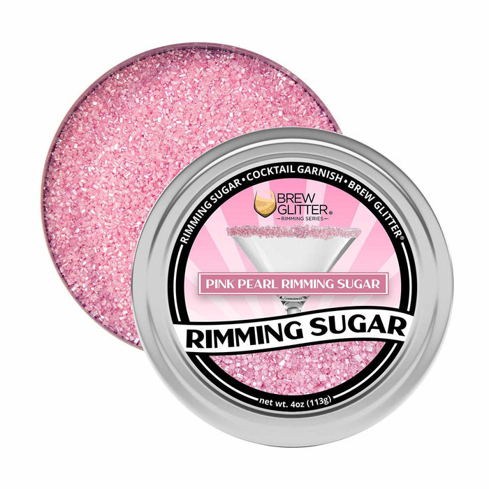 product image of an aluminum cocktail rimming tin with pink glitter sugar