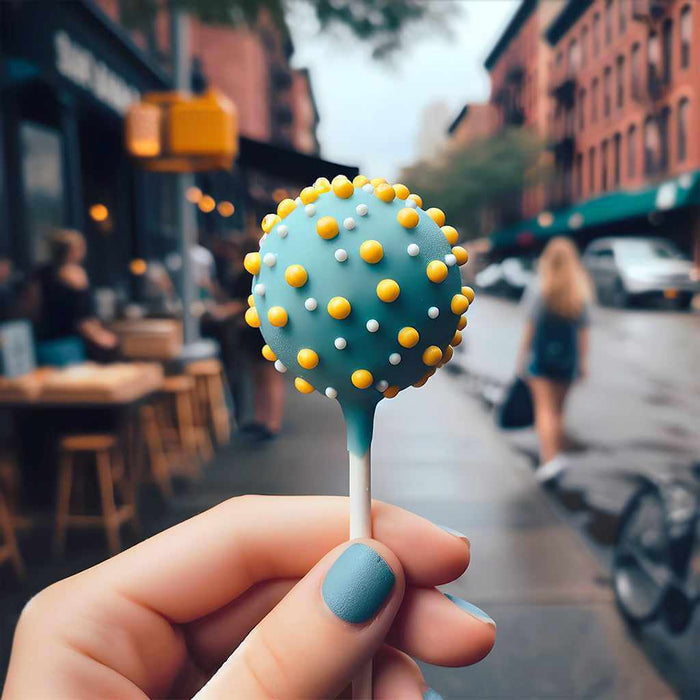 Cakepop covered in Yellow Krazy Sprinkles