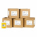 Six brown bulk boxes of 250 lb yellow 8mm edible beads, with one small bag of Krazy Sprinkles.
