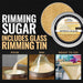 Yellow Pearl cocktail rimming sugar in a 4oz tin with instructional steps for pouring and rimming a glass.